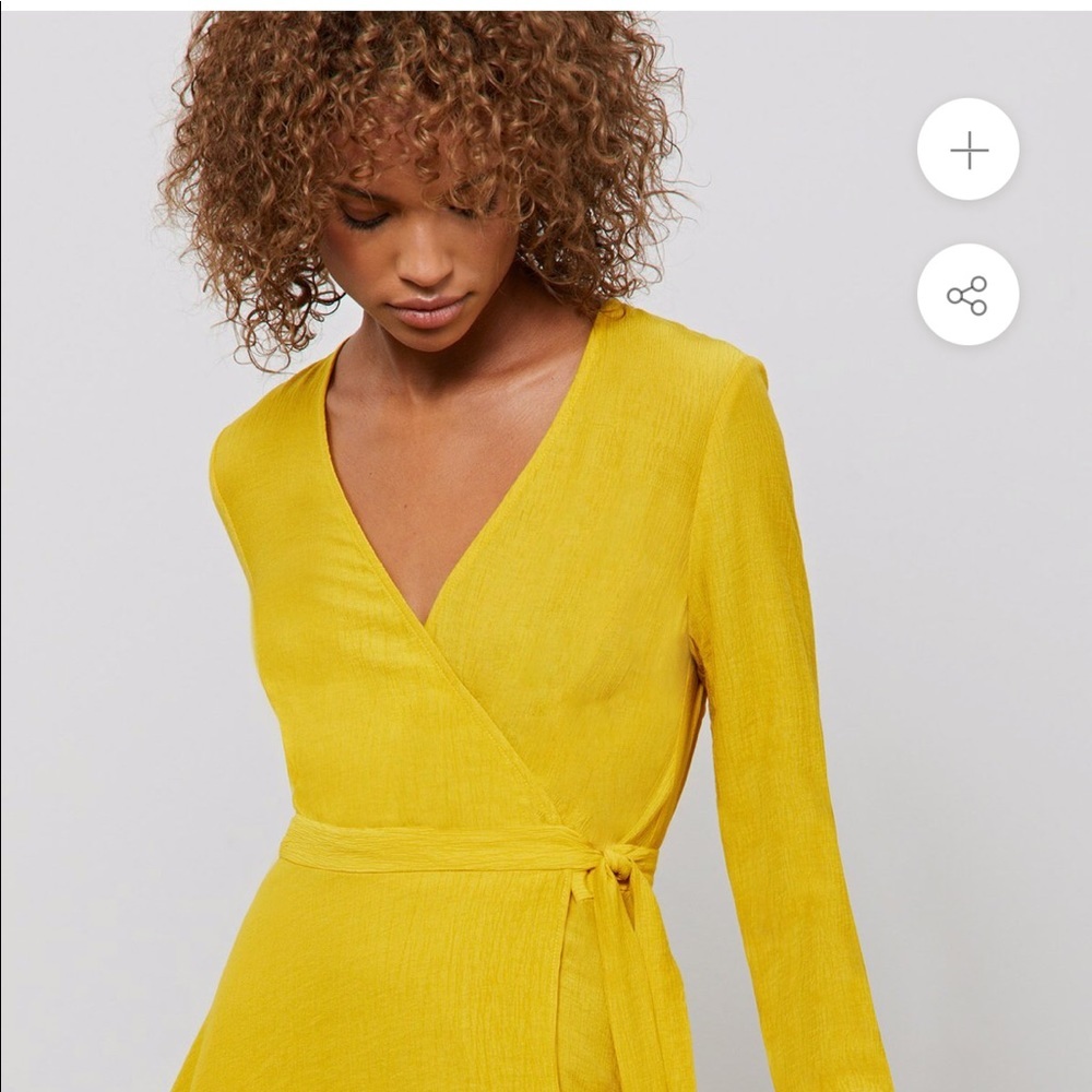 BCBGMAXAZRIA Marigold Yellow Wrap Midi Dress size large - Picture 7 of 8